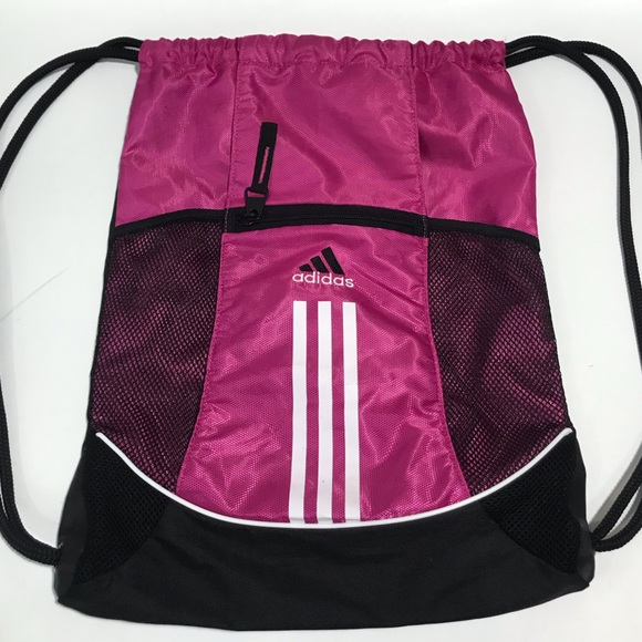 Adidas Pink and Black Draw String Cinch Sling Backpack Bag - Picture 3 of 11